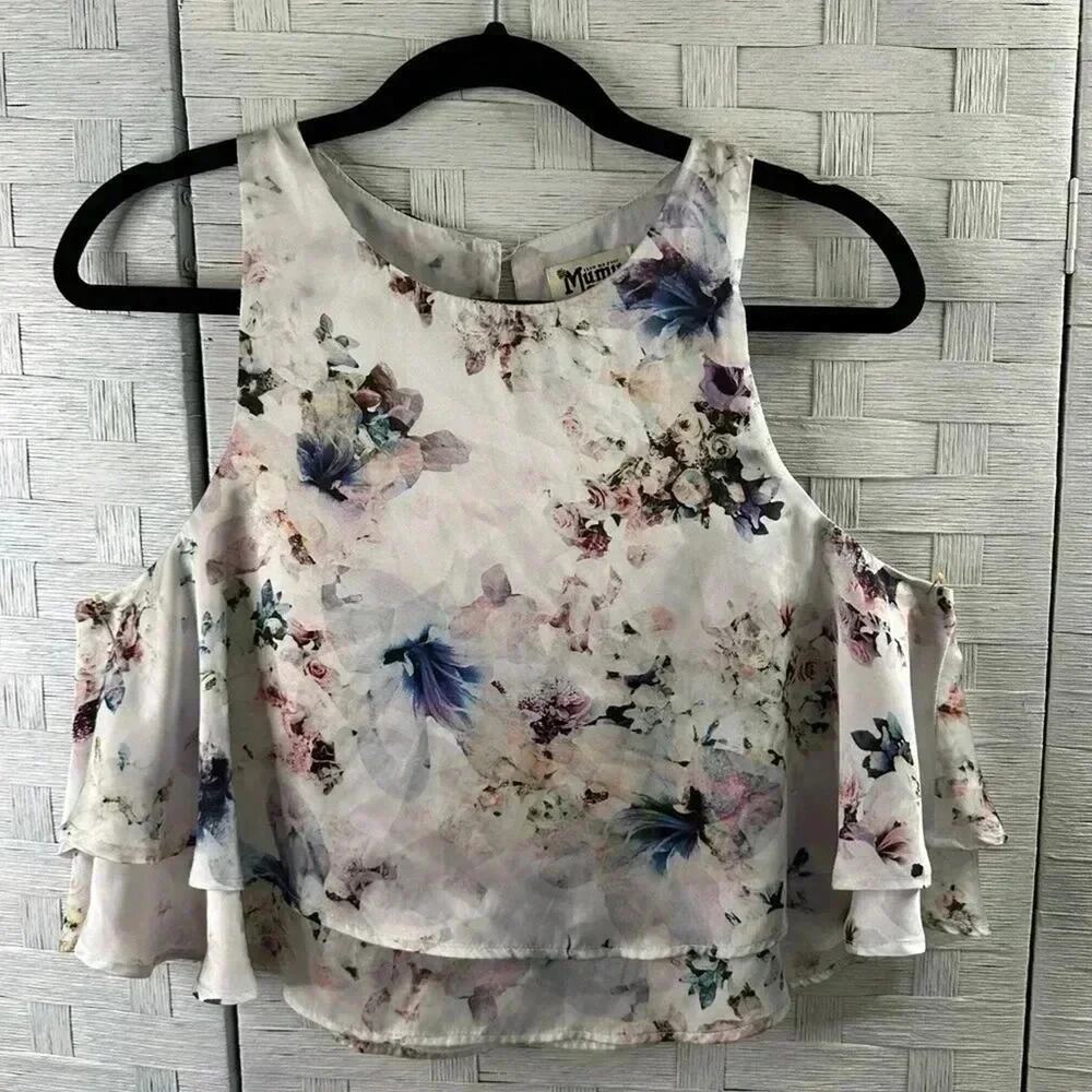 Show me your MuMu sleepless, satin blouse, feminine floral top size m